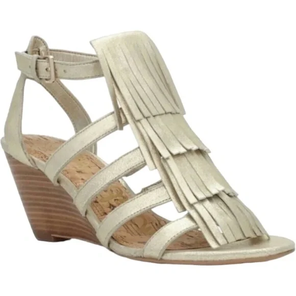 - SAM EDELMAN Gold Fringe Sandal Size 6 - Picture 1 of 17
